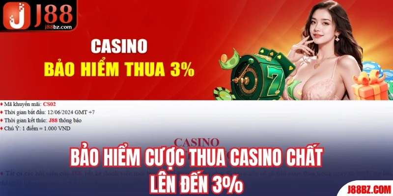Khuyến mãi J88 bảo hiểm cược thua casino lên đến 3%